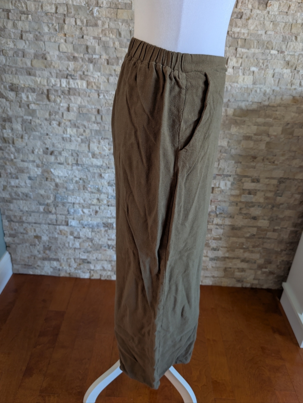 Linen Blend Green Gaucho Capri Cropped Wide Leg Pants High Rise Size S Beach Eco image 2